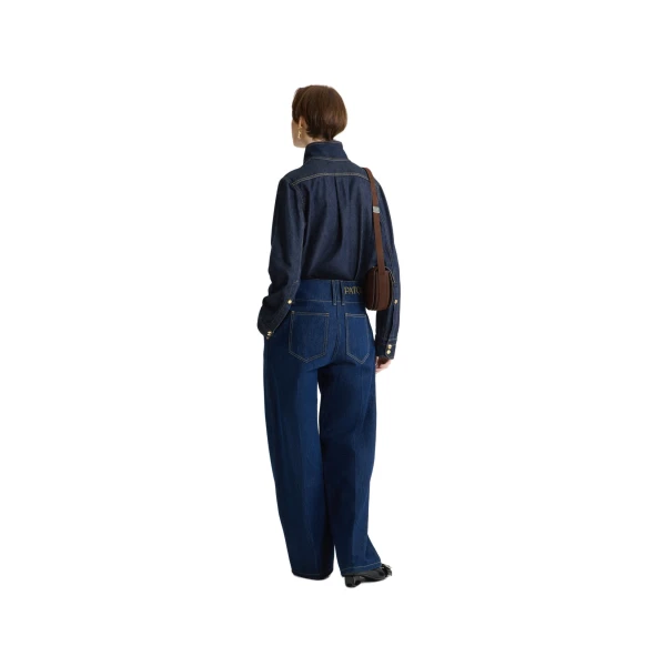 Wide waistband trousers in Rodeo Blue cotton denim - Image 3