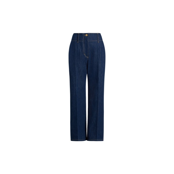 Patou Wide waistband trousers in Rodeo Blue cotton denim