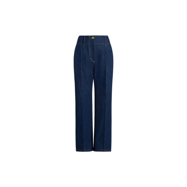 Patou Wide waistband trousers in Rodeo Blue cotton denim