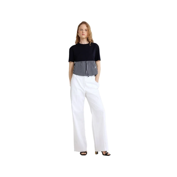Wide waistband trousers in White organic cotton gabardine - Image 2