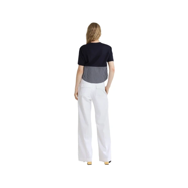 Wide waistband trousers in White organic cotton gabardine - Image 3