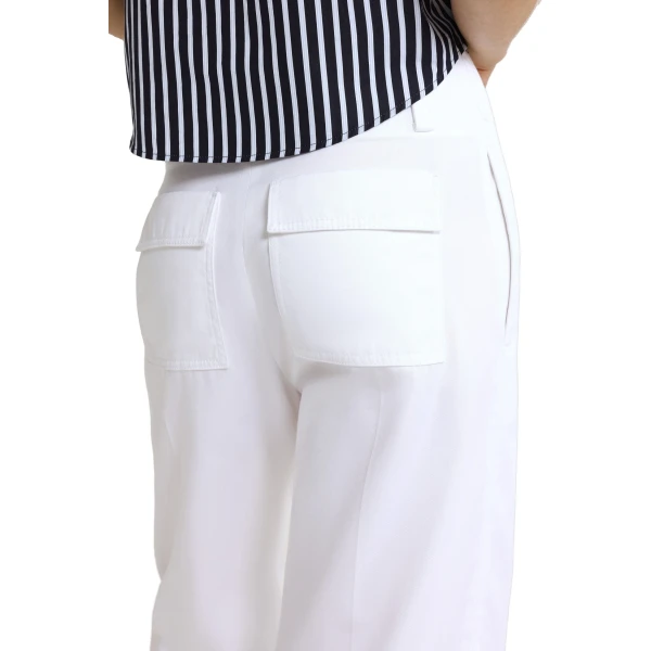 Wide waistband trousers in White organic cotton gabardine - Image 4