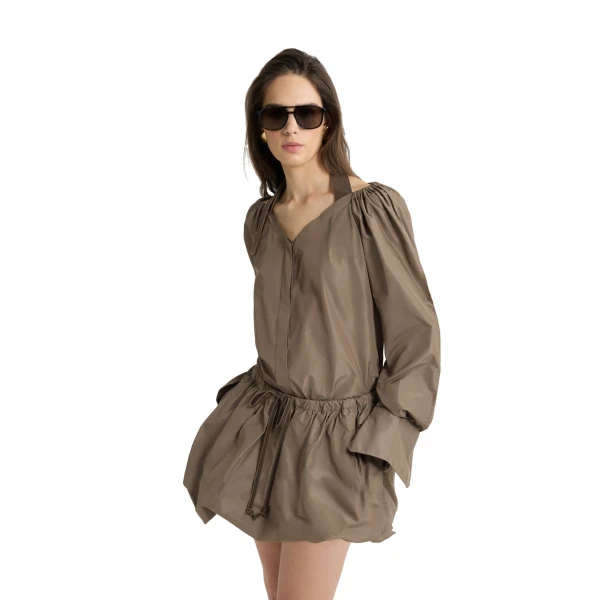 Wrap blouse in Mocha recycled faille - Image 4