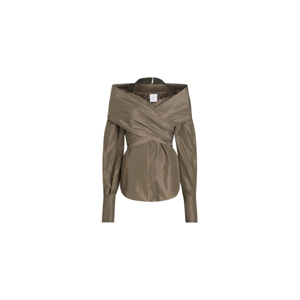Patou Wrap blouse in Mocha recycled faille