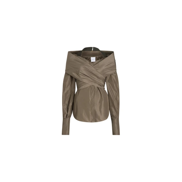 Patou Wrap blouse in Mocha recycled faille