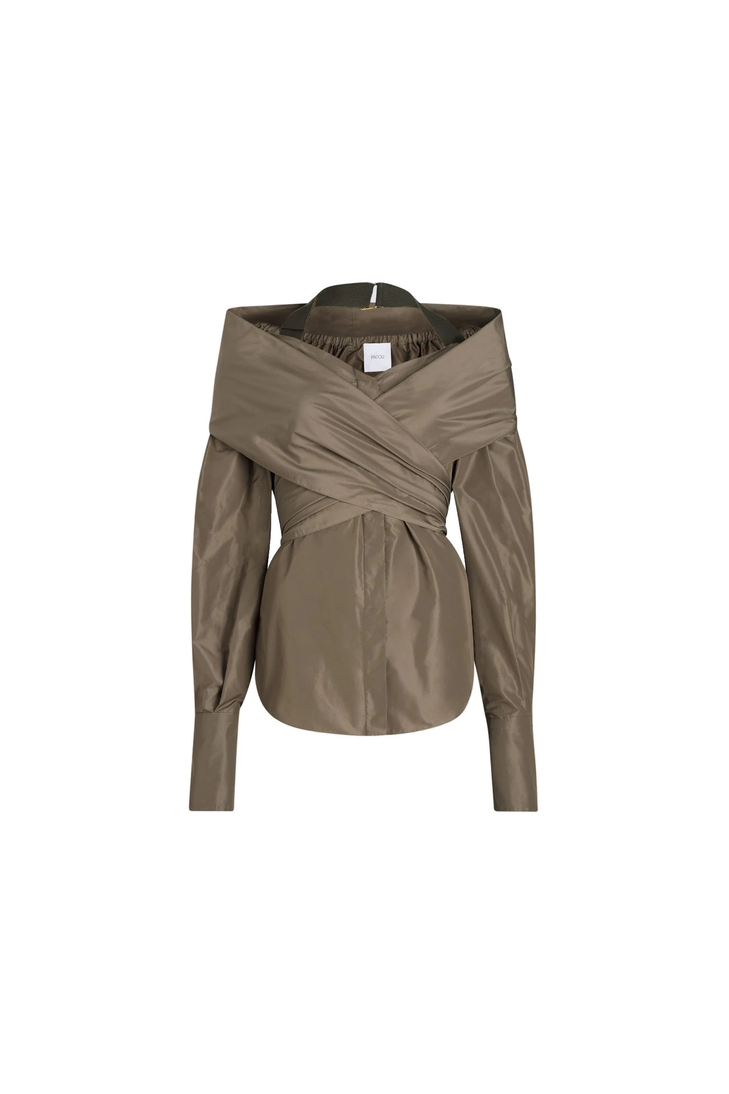Patou Wrap blouse in Mocha recycled faille | Tops | Coveti Patou Wrap blouse in Mocha recycled faille