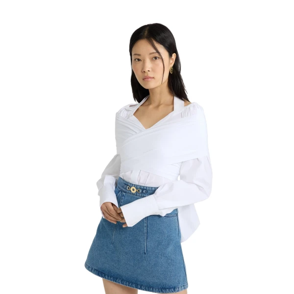 Wrap blouse in White organic cotton poplin - Image 5