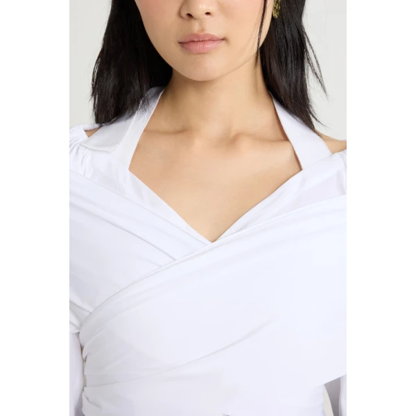 Wrap blouse in White organic cotton poplin - Image 6