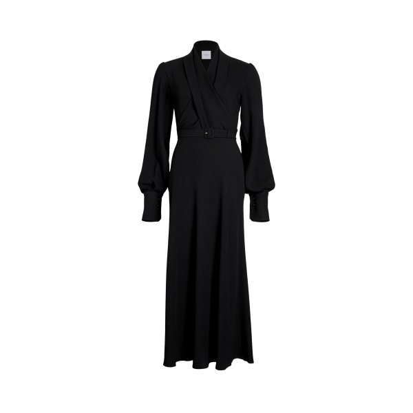 Patou Wrap bodice maxi dress in Black sustainable crepe