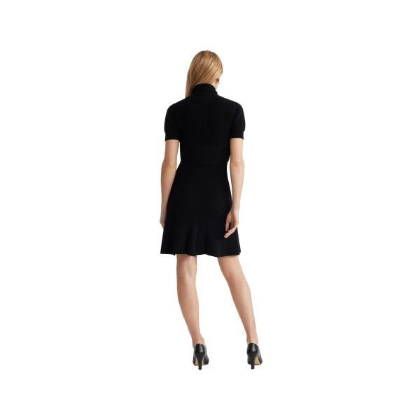 Wrap front dress in Black sustainable wool and cashmere - Image 3