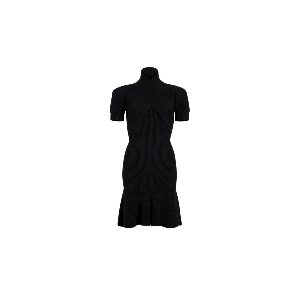 Patou Wrap front dress in Black sustainable wool and cashmere