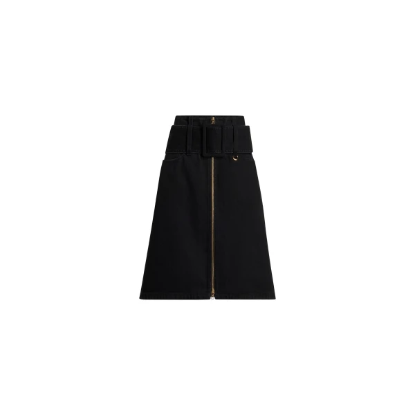 Zip front belted midi skirt in Khol Stone organic cotton denim