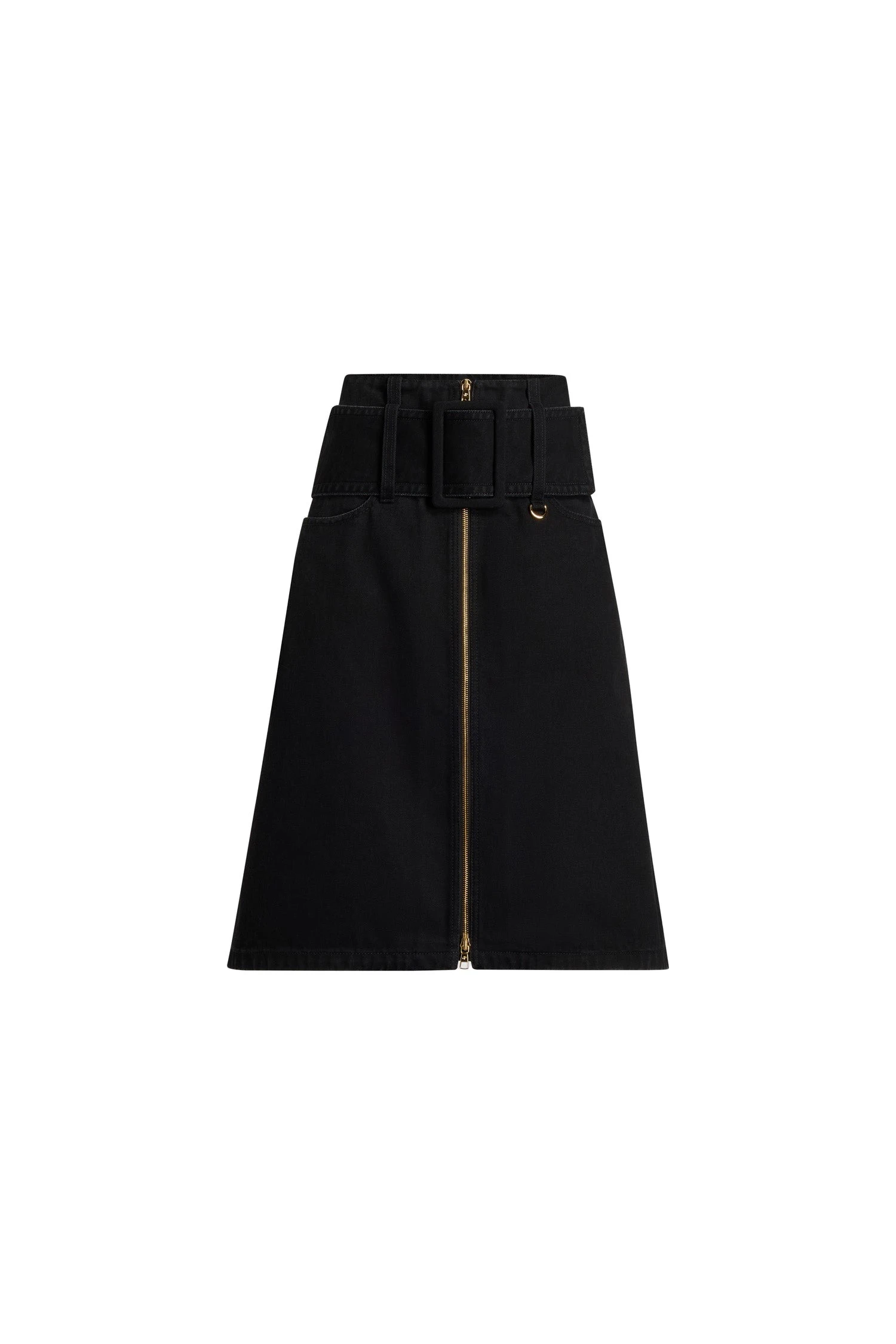 Patou Zip front belted midi skirt in Khol Stone organic cotton denim | Skirts | Coveti Patou Zip front belted midi skirt in Khol Stone organic cotton denim