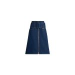 Patou Zip front belted midi skirt in Rodeo Blue cotton denim