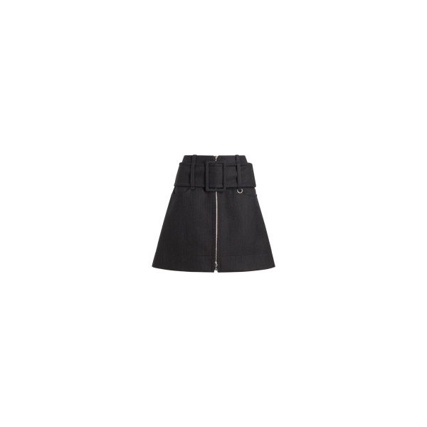 Patou Zip front belted mini skirt in Mercury wool