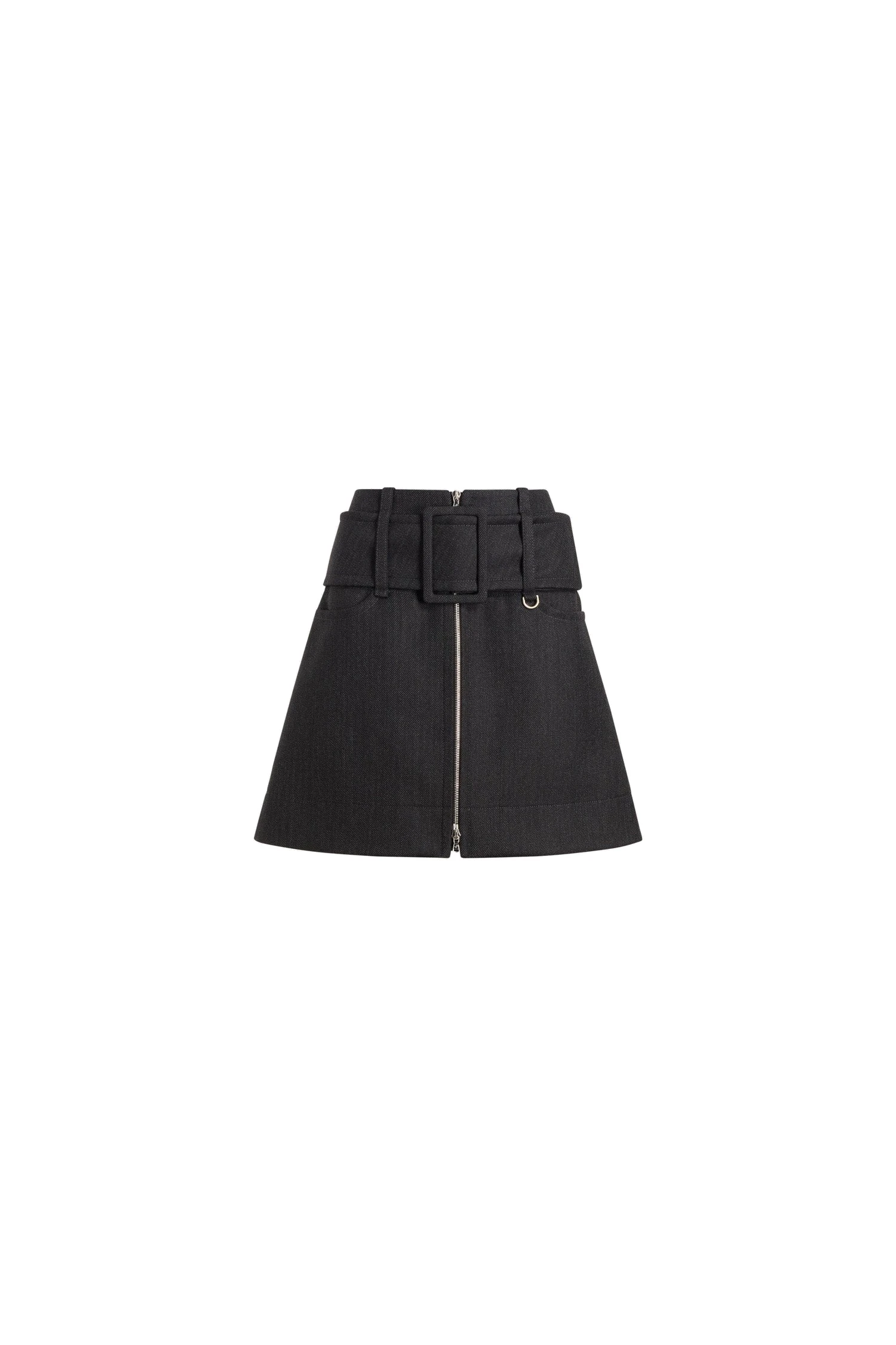 Patou Zip front belted mini skirt in Mercury wool | Skirts | Coveti Patou Zip front belted mini skirt in Mercury wool