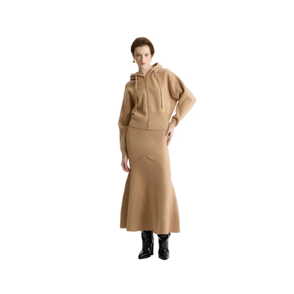 Zip-up hoodie in Biscuit wool and cashmere - Image 2