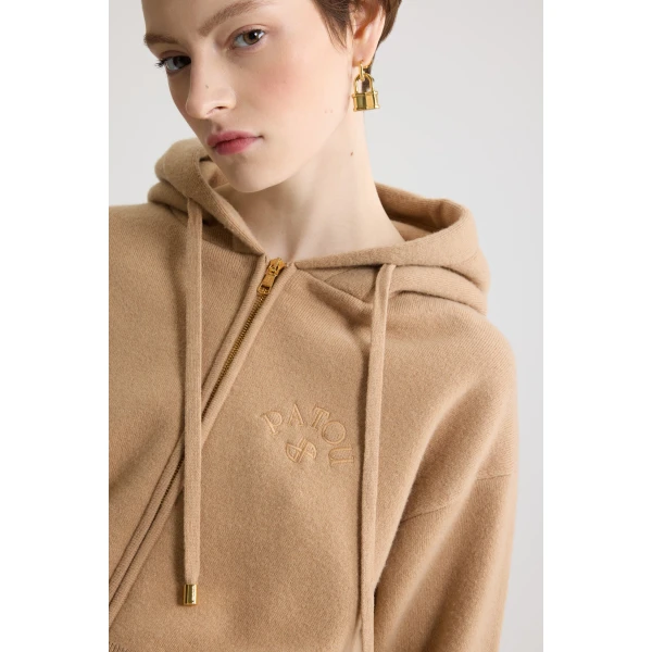 Zip-up hoodie in Biscuit wool and cashmere - Image 4