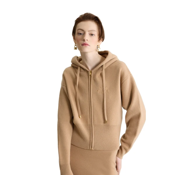 Zip-up hoodie in Biscuit wool and cashmere - Image 5