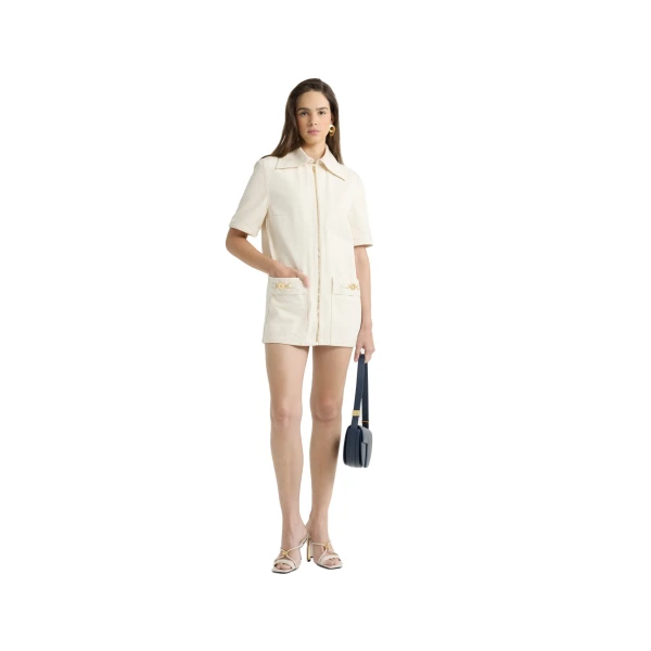 Zipped mini dress in Natural cotton denim - Image 2