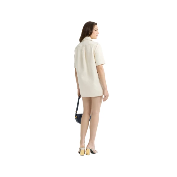 Zipped mini dress in Natural cotton denim - Image 3