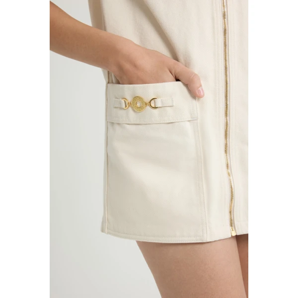 Zipped mini dress in Natural cotton denim - Image 4