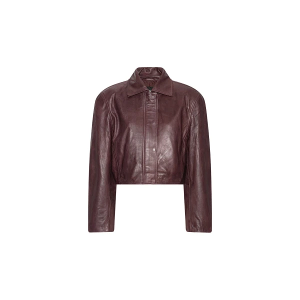 Boxy Square Leather Jacket Mahogany