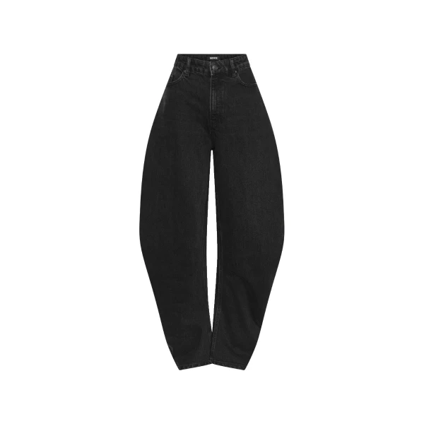 Draped Barrel Leg Jeans Black Denim