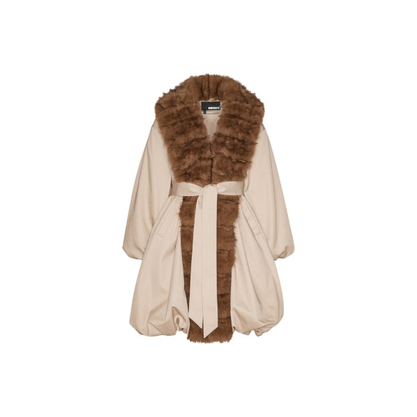 Faux Fur Collar Coat Beige