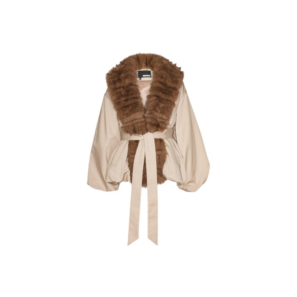 Faux Fur Collar Jacket Beige