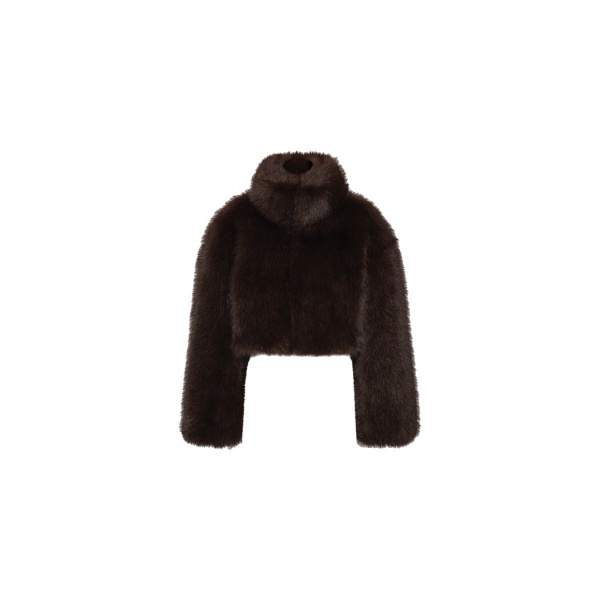 Faux Fur Cropped Jacket Dark Brown