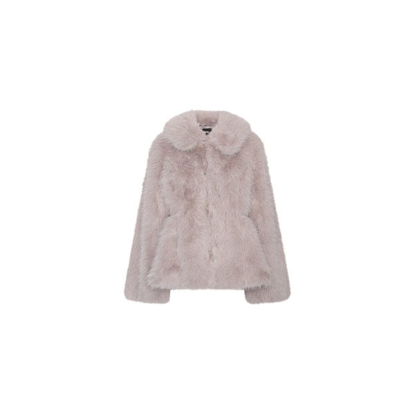 Faux Fur Flared Jacket Light Gray