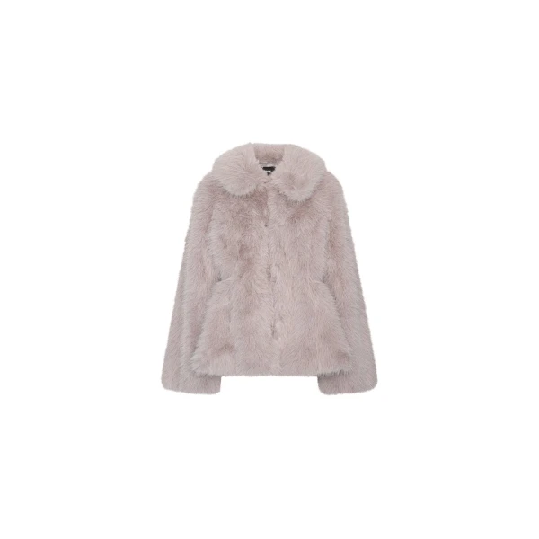 Faux Fur Flared Jacket Light Gray