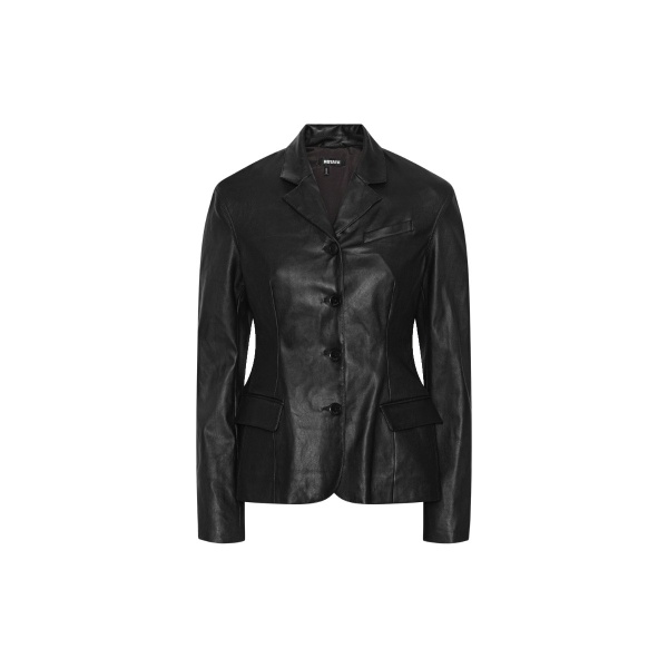 Fitted Leather Blazer Black
