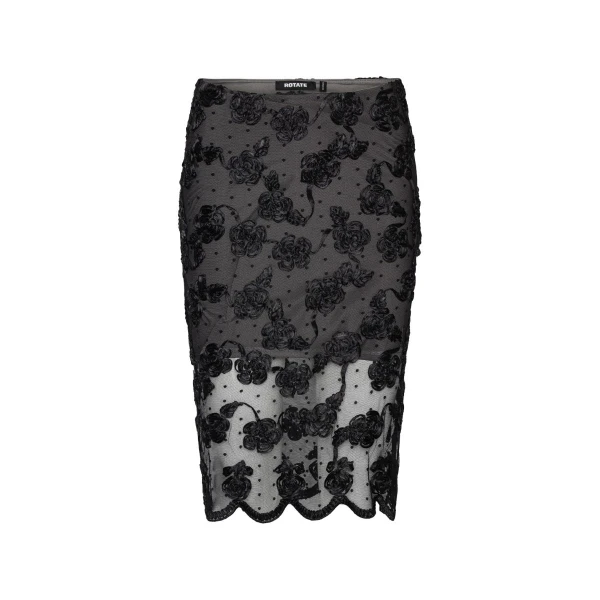 Flower Mesh Midi Skirt Black