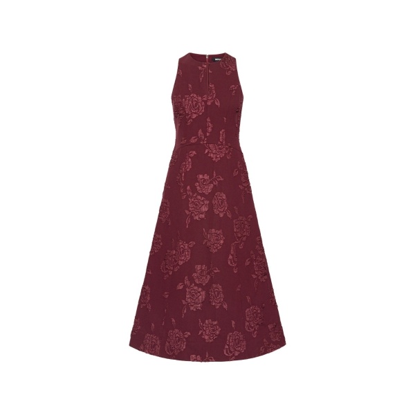 Jacquard Flared Dress Dark Red