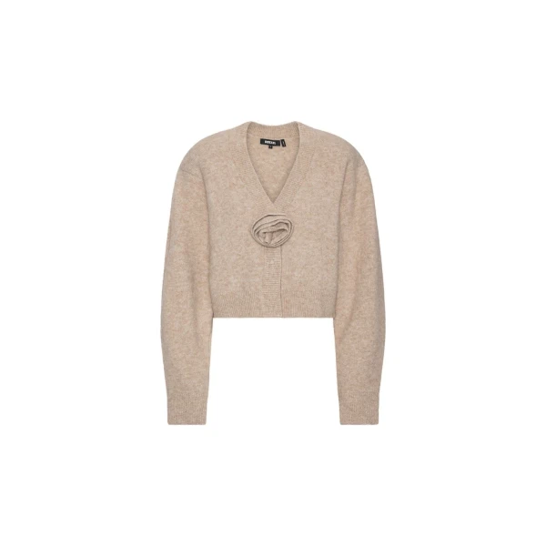 Knit Flower Cardigan Beige