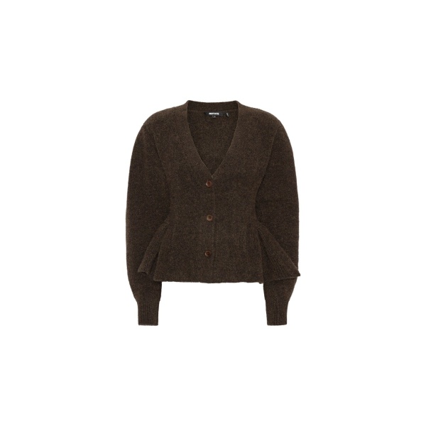 Knit Peplum Cardigan Dark Brown
