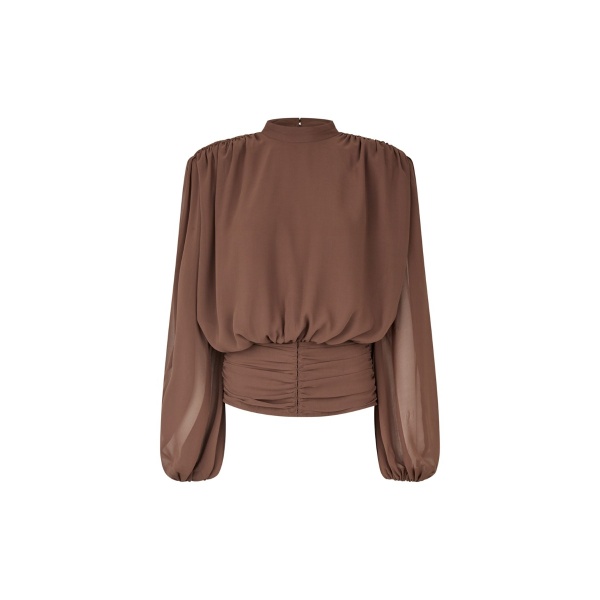 LS Pleated Blouse Brown