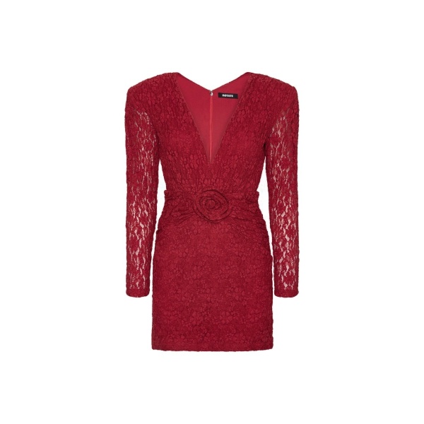 Lace V-Neck Mini Dress Red