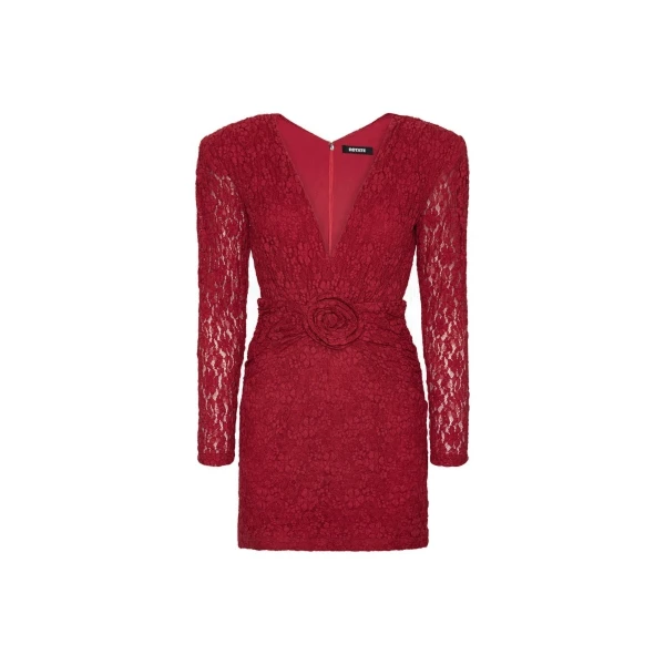 Lace V-Neck Mini Dress Red