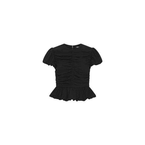 Ruched Puff Sleeve Top Black