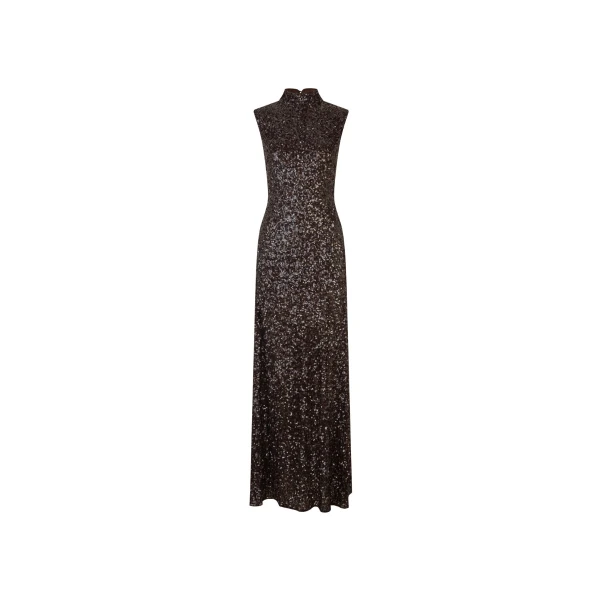 Sequins Flared Maxi Dress Brown