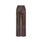 Straight Leather Pants Dark Brown