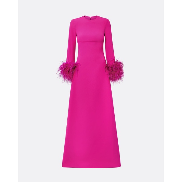 Safiyaa Renalla Wild Strawberry Feather-Trimmed Long Dress
