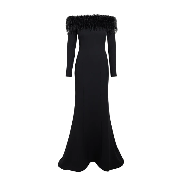 Swoosie Long Dress in Black with Fur