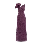 Saiid Kobeisy Asymmetrical Embroidered Dress with Bow in Italian Plum