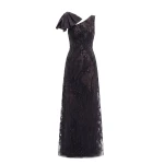 Saiid Kobeisy Asymmetrical Embroidered Dress with Bow in Jet Black