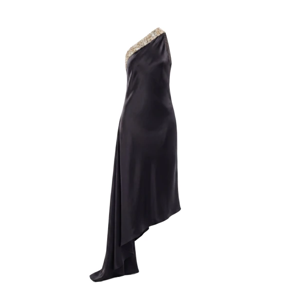 Saiid Kobeisy Asymmetrical One-Shoulder Embellished Dress in Jet Black
