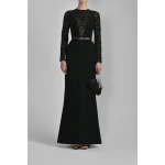 Saiid Kobeisy Beaded Long Crepe Dress in Jet Black